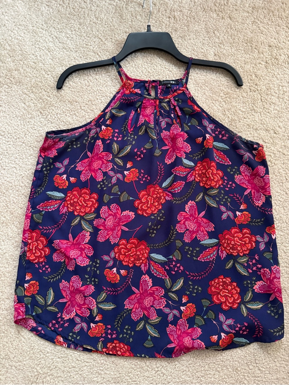 Papermoon Navy Halter Camisole with Pink and Red Floral Print poly